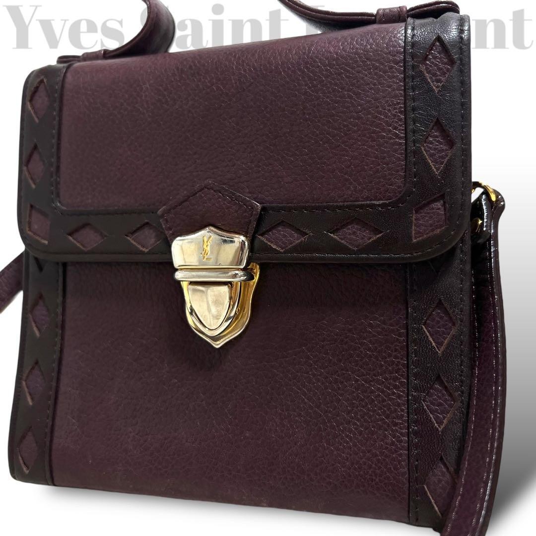 Yves Saint Laurent Black Cutwork Leather 2-Way Shoulder Bag Handbag Pre-Owned