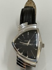 HAMILTON Ventura H244110 Black Dial Silver Quartz Mens Wath SWISS fast shipping