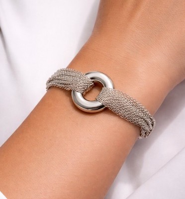 Tiffany Multi Strand Mesh Chain Round Circle Toggle Bracelet in