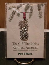 "New" Plow & Hearth Solid Pewter Pineapple Christmas Ornament Reforest America