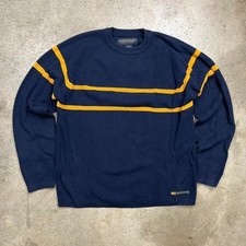 Vintage Y2K Abercrombie  Fitch knit sweater XL Crewneck Navy Blue yellow Stripe