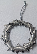 Angler’s Expressions Pewter Fish Wreath Vintage Christmas Ornament Rare!