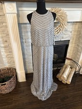 Adrianna Papell Dress Woman’s 12 Long Blouson Beaded Dress Grey/Silver NWT -Read