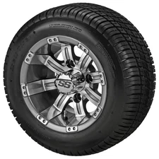 (4) Golf Cart 205/50-10 Deli Low Pro Tires on 10x7 Gunmetal Gray Tempest Wheels