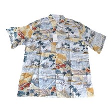 Pierre Cardin Men's Shirt Large Hawaiian Palm Trees Vacation 100 Rayon
