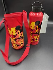 Disney Store Mickey Mouse Aluminum Water Bottle Insulated Neoprene Holder Red