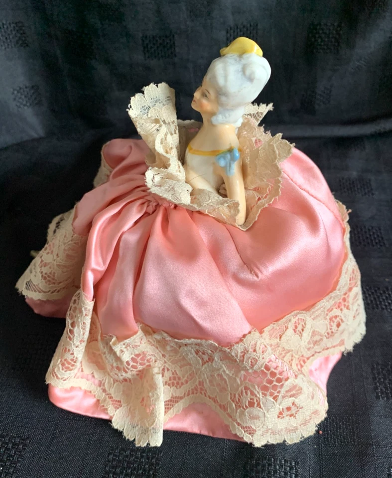 Antique German Porcelain Crinoline Lady Pin Cushion c1920 - Image 4 of 4
