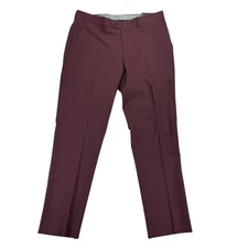 Bar III Mens Slim Fit Wool Blend Stretch Suit Pants Burgundy Red 34x30