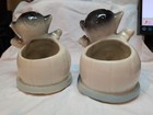 Set 2 VTG American Bisque Yawning Kitty W/ Bunny Planter 5” Great VG Condition — photo 5