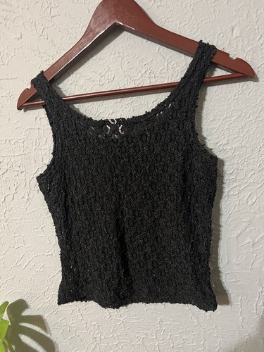 Vintage Essential Yarn Elements E.Y.E Crocheted Lace Cropped Shirt Large (Small) - Picture 12 of 13