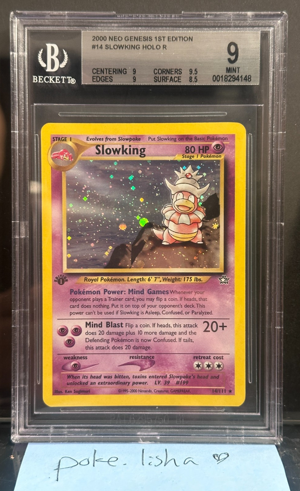 Pokemon Slowking Holo 1st ed 14/111 2000 Neo Genesis BGS 9