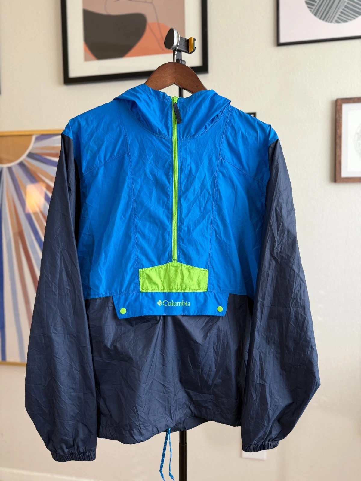 Columbia Flashback Windbreaker Pullover Jacket Mens Sz Medium Blue 1/2 Zip