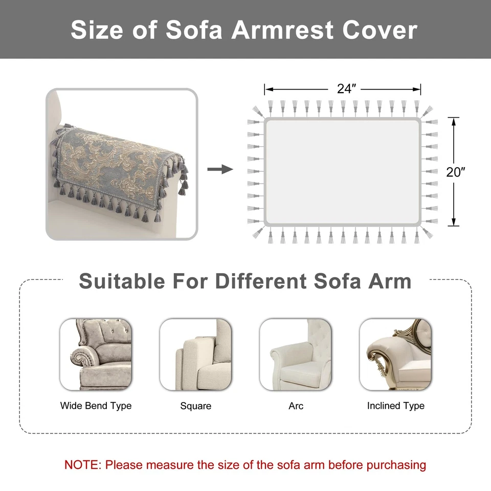 Juego de 2 fundas de reposabrazos de sofá de lujo, clásico damasco grueso chenilla antideslizante co... Foto 2 de 4