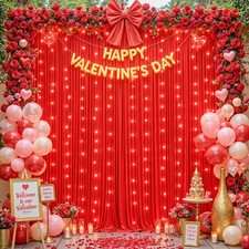 2 PCS 10x5 Ft Red Backdrop Curtains String Lights Wrinkle Free Drapes 10x10