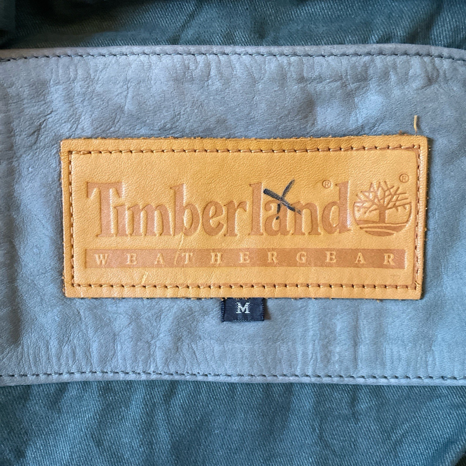 Vintage Timberland Weathergear Light Green Leather Bomber Jacket RARE Unique M image 6