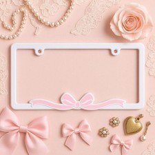 Pink Bow License Plate Frame For Women Cute Car Accessories Girly Aesthetic