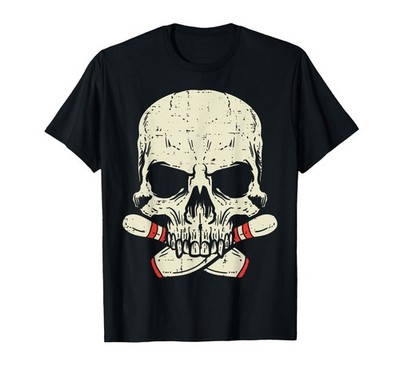 Skull Bowling Pins Skeleton Head Bowler Men Boys Kids Women T-Shirt