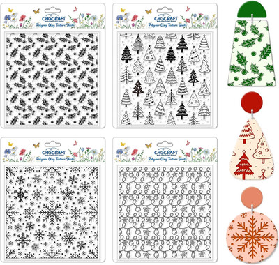 4 Pcs Christmas Elements Polymer Clay Texture Sheets Snowflakes Silicone Texture