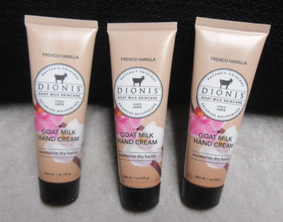 3 DIONIS  GOAT MILK HAND CREAM  - FRENCH VANILLA - 1 OZ EACH -