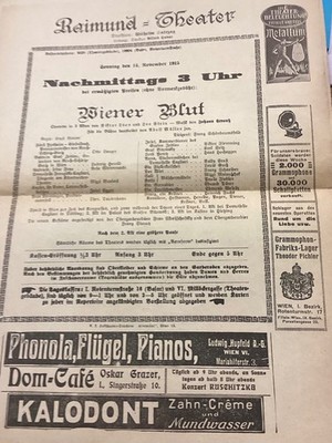 WIENER BLUT- Programmheft RAIMUND-THEATER,4.11.1915