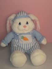 Vintage Well-Made Toy Plush Bunny Blue Striped 1995 16" Cute Eyes carrot