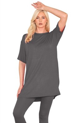 Damen T-Shirt Kleid Oversize Etuikleid Uni Boyfriend Longline Minikleid