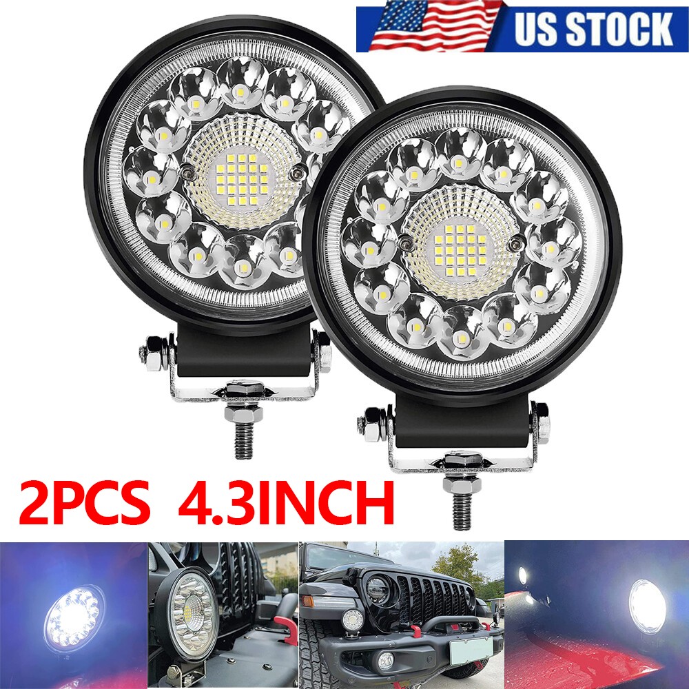 2X 4''Inch Led Flood Round Work Light Offroad Truck Car SUV ATV Driving Lamp