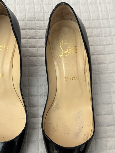 Christian Louboutin Black Patent Leather Pointed Toe 1.75” Heel Pumps Size 37.5 - Picture 4 of 11