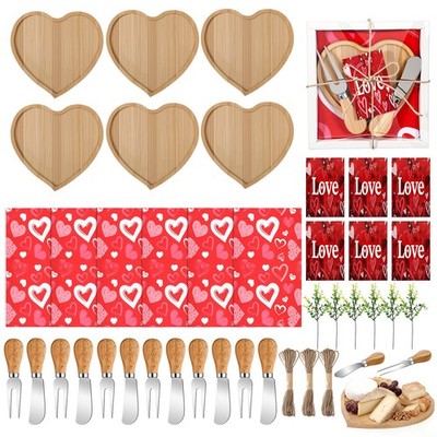 LemonRoad 6 Set Heart Board Gifts for Mother Bamboo Heart Charcuterie Board w...