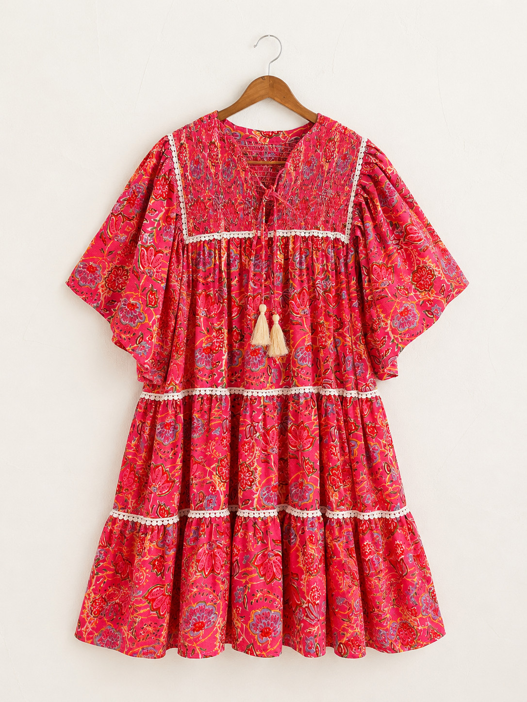 Floral Hand Block Print Midi Dress, Bohemian Cotton Dress, Dresses for Women
