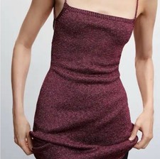 MNG Mango Lurex Cross Back Mini Dress Womens 4 Metallic Pink