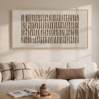 Large Framed Neutral Abstract Canvas Wall Art for Living Room, Horizontal Wab...