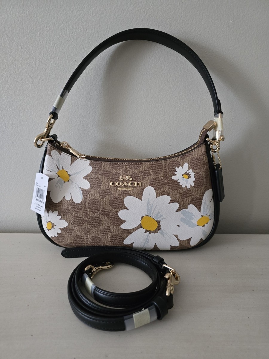 COACH Womens Teri Shoulder Bag Signature Canvas & Leather Floral