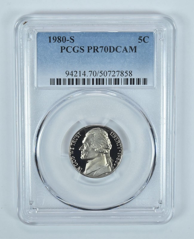 1980-S Jefferson Nickel PR70 DCAM PCGS Blue Label *1445