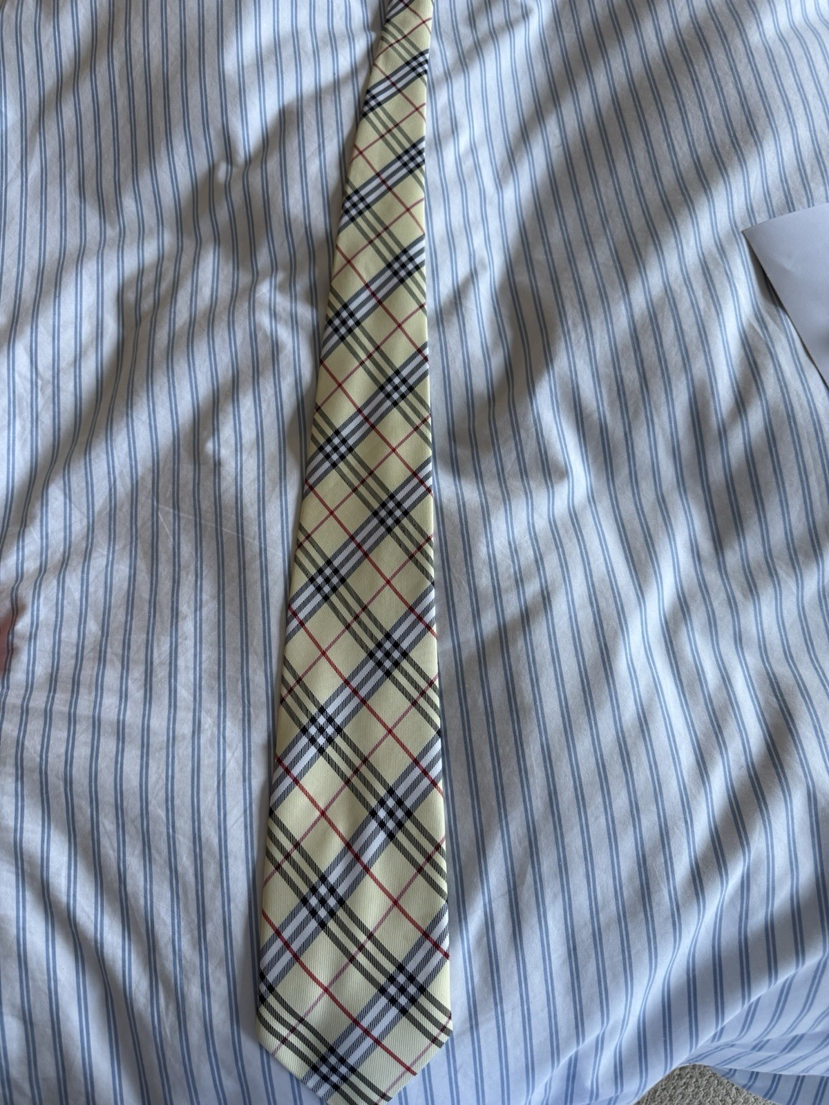 Yellow Burberry Nova Check Silk Tie Vintage Made In England