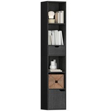 Image of HOMCOM Narrow Bookshelf with Drawer, Tall Bookcase for Living Room, Black