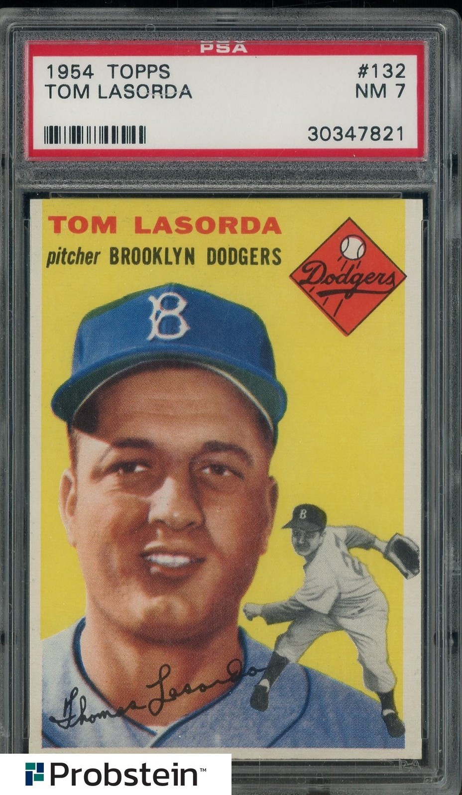 1954 Topps #132 Tom Lasorda RC Rookie PSA 7 HOF Dodgers Centered
