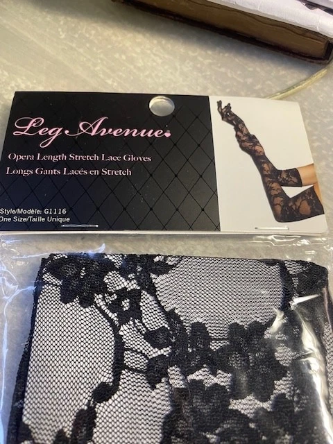 NUEVO EN PAQUETE Leg Avenue GUANTES ELÁSTICOS DE ENCAJE HASTA EL CODO NEGROS Foto 3 de 4