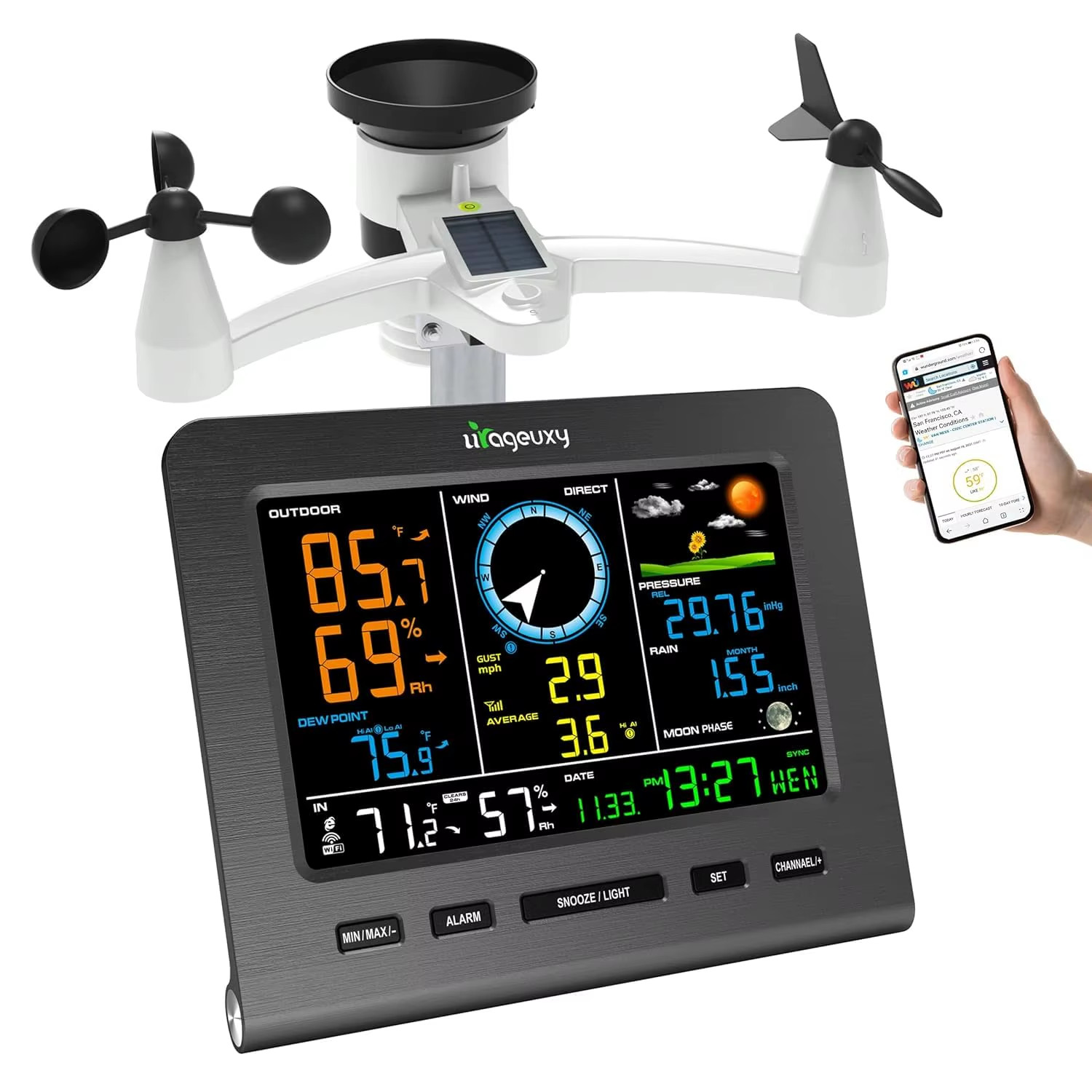 Wireless Indoor Outdoor With Rain Gauge And Wind Speed Wind