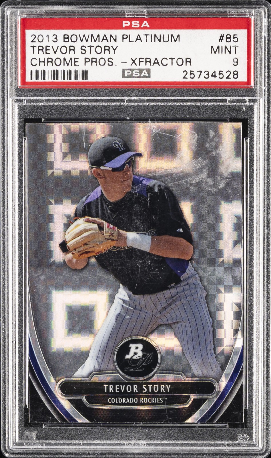 2013 BOWMAN PLATINUM CHROME PROSPECTS XFRACTOR #85 TREVOR STORY PSA 9