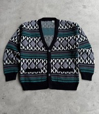Vintage 90s Acrylic Button Up Cardigan Retro Grandpa Geometric Pattern - M