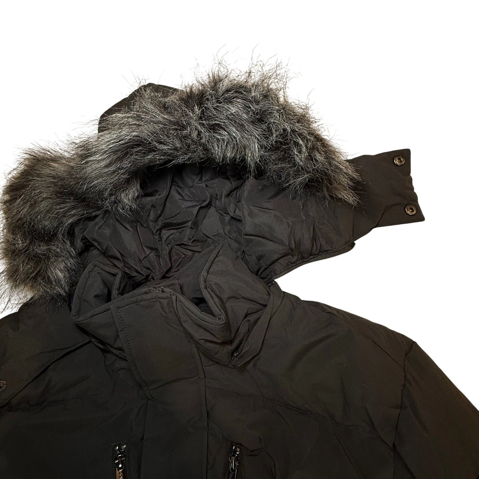 Wantdo Mens Black Puffer Parka Jacket Removable Faux Fur Hood Size Small NWT - product detail image 4