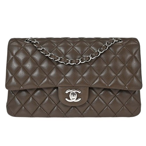 Chanel Brown Calfskin Medium Classic Double Flap Shoulder Bag 197347