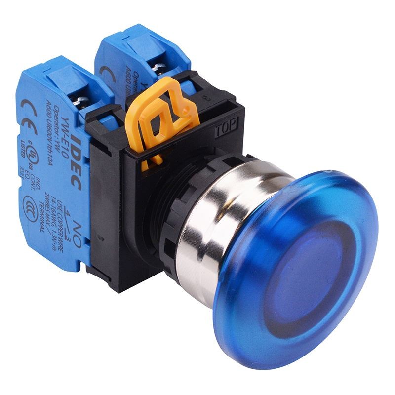 IDEC Blue 22mm Metal Bezel Mushroom Maintained Push Button Switch 2NO IP65