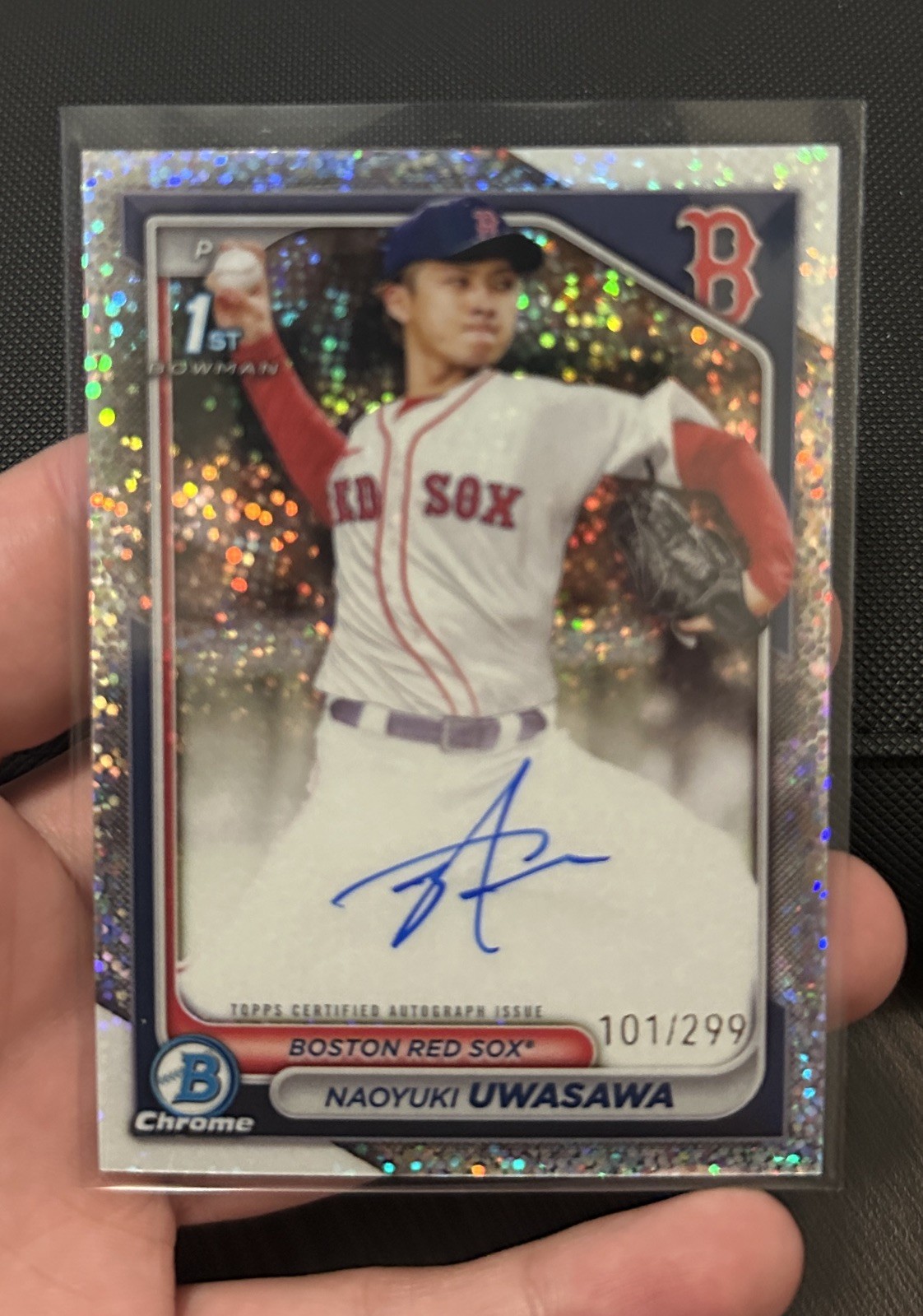 NAOYUKI UWASAWA 2024 BOWMAN CHROME 1ST SPECKLE REFRACTOR RC AUTO 101/299 #NU