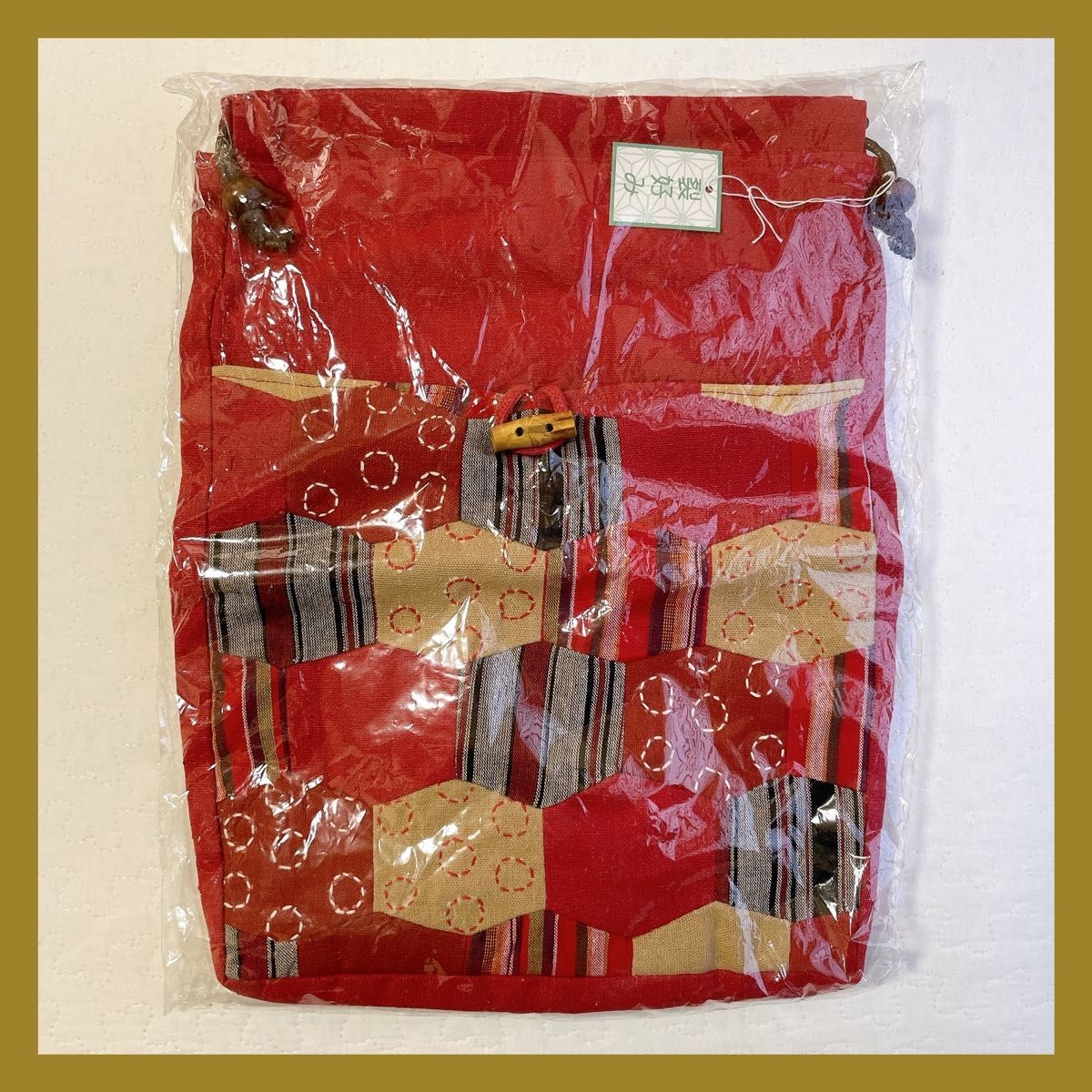 Drawstring Patchwork Embroidery Japanese Style Me… - image 1