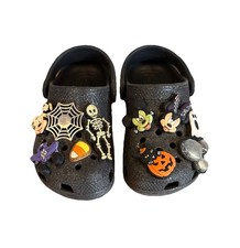 Crocs Glitter Clogs Black Sparkle Shoes Toddler Size 9 Halloween Disney Jibbitz