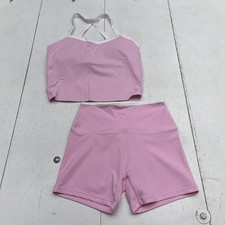 Pink Sports Bra Top And Biker Shorts Set Womens Medium Athletic Workout