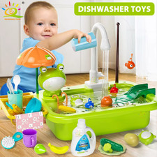 Kids Kitchen Sink Toy Electric Water Play Dishwasher Pretend Housework Set