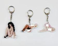 Set of 3 Pinup Sexy Vintage Girl Woman Acrylic Keychains Double Sided